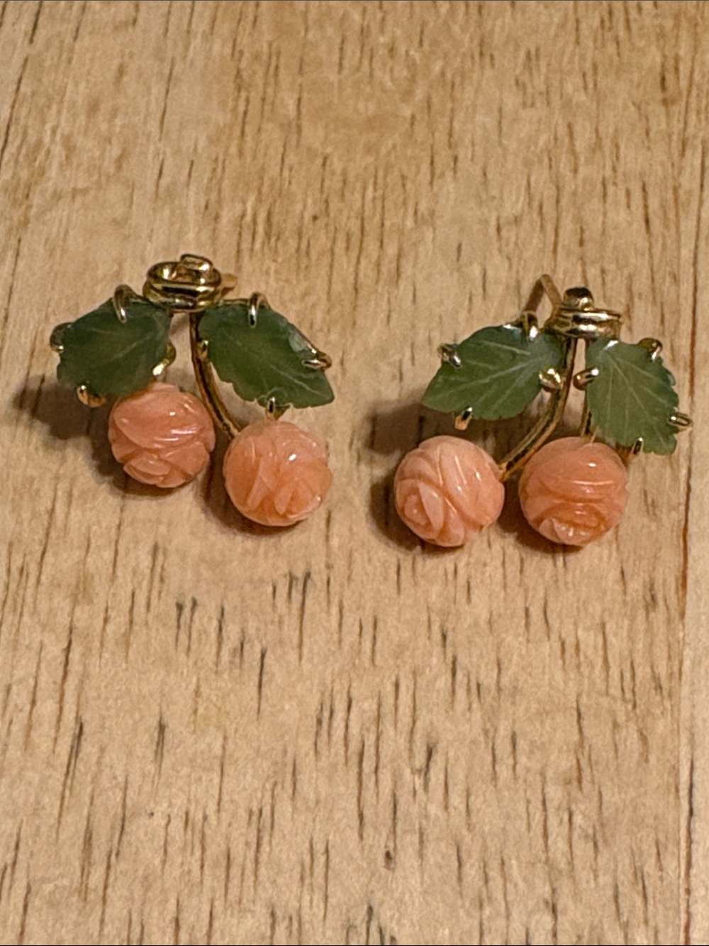 Pink Cherry Drop Earrings with Green Leaves - Women Jewelry
